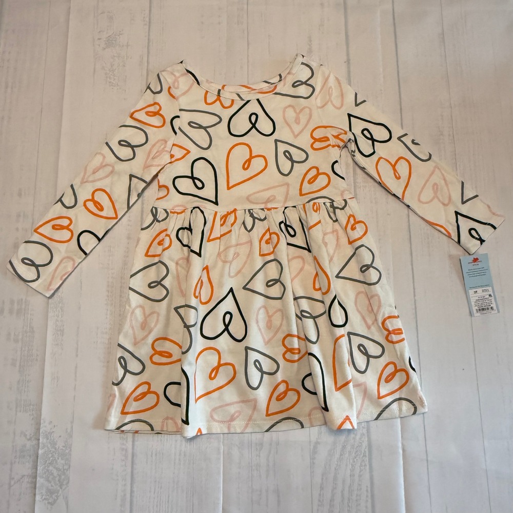 Cat & Jack Toddler Girls Cream Hearts Long Sleeve Knit Dress Size 3T NWT